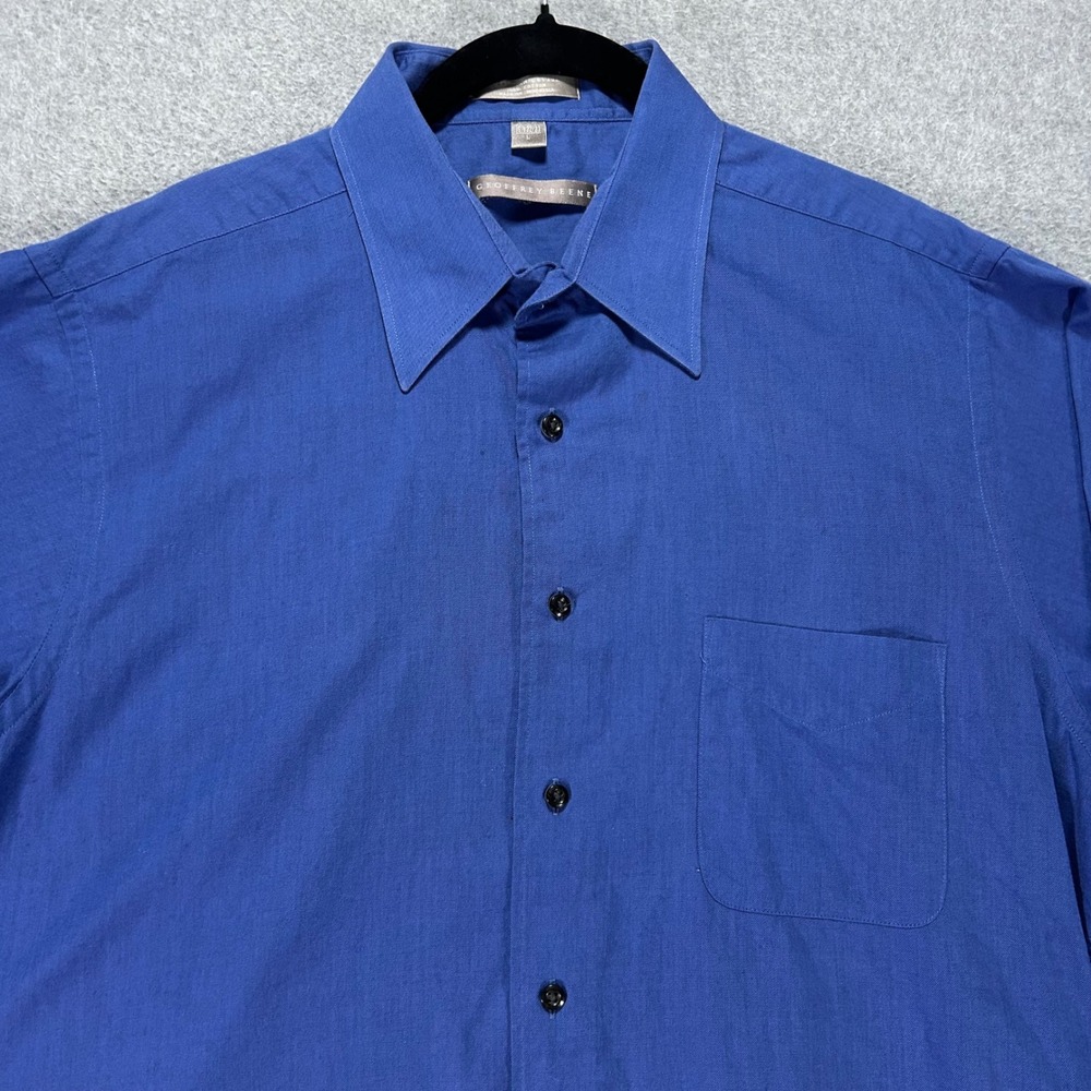 Geoffrey Beene Button Down Shirt Mens L Blue Egyptian Cotton Business Casual